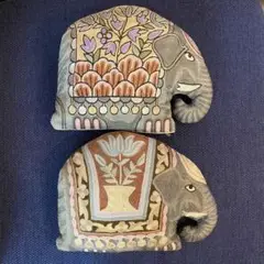 インド カシミール アーリー刺繍織物 象のクッション