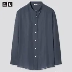 新品未使用 Uniqlo U シアーバンドカラーシャツ ネイビー M ユニクロ