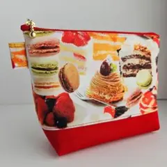 いろんなケーキ柄×帆布・まち付きポーチ