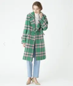 ビックチェックダブルブレストコート allureville