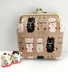 招き猫!がま口ポーチ＆タバコケース《ベージュ》