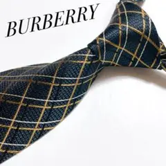 美品 バーバリー ネクタイ ハイブランド チェック柄 ホースロゴ 紺 ビジネス