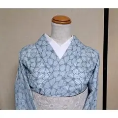 レース着物 ハナミズキ マーメイドblue●KIMONO MODERN 綿着物
