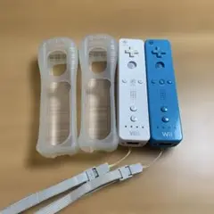 Wiiリモコン 青 白 カバーセット ストラップ付き　【送料込み】【匿名配送】