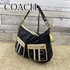 COACH コーチ トートバッグ ハンドバッグ ナイロン ネイビー ホワイト