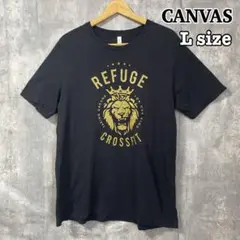 CANVAS ライオン プリントTシャツ L ブラック 黒 メンズ 古着
