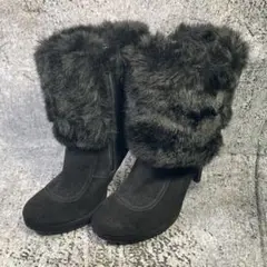 ダイアナ ショートブーツ ベルト ファー付 ブラック 24cm