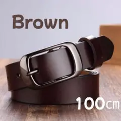 レディース　ベルト　茶　本革調　100cm シンプル　細め　ウエスト　マーク