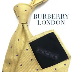【美品】BURBERRY LONDON ネクタイ ドット柄 光沢感 イエロー
