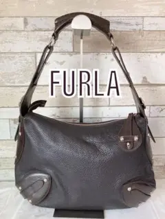 【美品】FURLA フルラ レザー ワンショルダーバッグ ハンド ダークブラウン