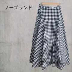 【ノーブランド】レディースフレアスカート　ロング丈　ギンガムチェック　黒✖️白ゴム