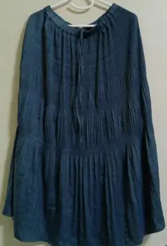 ダークブルー プリーツ ロングスカート
