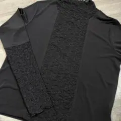 ブラック レース ハイネック 長袖トップス
