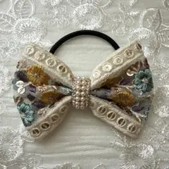 (匿名配送)ゴム交換可能インド刺繍リボンヘアゴム