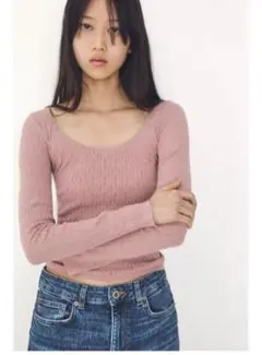 zara レースシームレストップス ブラック XS-S