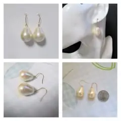 ハンドメイドステンレスピアス  大振りコットンパール雫