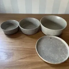 未使用 美濃焼 陶器 そば釉 鉢 ボウル 受け皿 入れ子 3段 グレー ベージュ