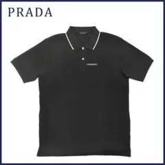 新品プラダPRADAメンズ定番　鹿の子半袖ポロシャツ　黒#XL
