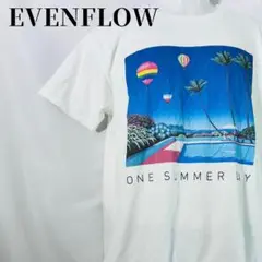 EVENFLOW×永井博 トロピカルプリントコットンTシャツ L 白 半袖 古着
