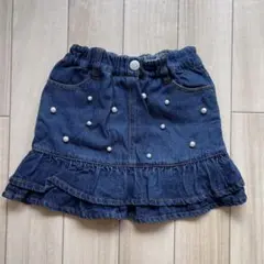 petit main♥︎【美品】 パールデニムスカパン 110 プティマイン