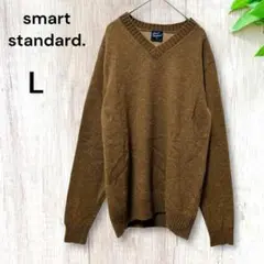 smart standard◆長袖ニットセーター(L)Vネック　ブラウン　ウール