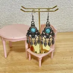 アンティーク シルバー ターコイズ 揺れる イヤリング ピアス