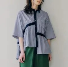 美品 YECCA VECCA ギャザー デザイン アシンメトリー シャツ フリー