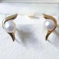 ミキモト 花珠級 アコヤ真珠 パール イヤリング K18YG 7.5mm