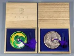 朱肉 朱肉入れ 金属製 七宝 鶴文様 2点