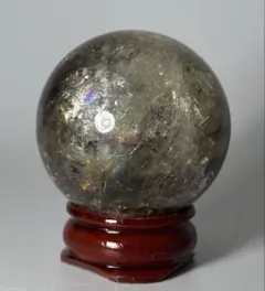 天然石　アイリス スモーキークォーツフィア　台座付き　透明、大量虹入り②