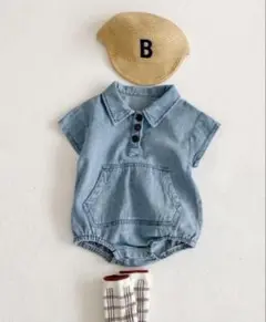 petitkid淡色デニムロンパース