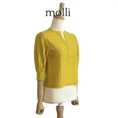 【molli】 透かしストライプ編み ヘンリーネック コットンニット