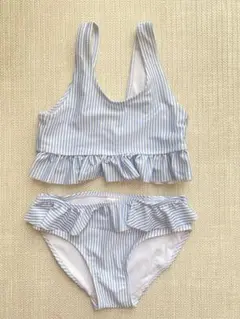 H&M ストライプ フリル付きセパレート水着 110/116