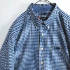 2669　CHAPS　薄手長袖シャツ　XL　青　チェック　US古着