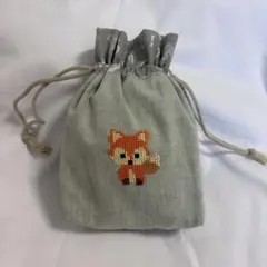 ハンドメイド　巾着袋　キツネ