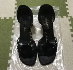 CHANEL カメリアチェーンパンプス ブラック