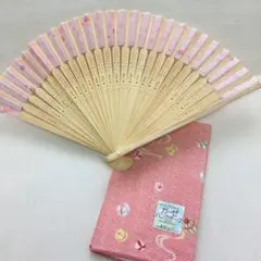 ピンク 花柄 扇子 ケース付き