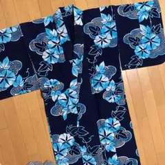 浴衣　紺　水色あさがお柄　140㎝