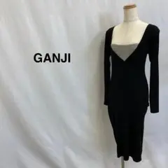 GANJI スリット入りミモレ丈ワンピース ブラック レディース