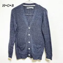 【H.O.B】リネンニットカーディガン 【L】メンズ 　ネイビー　麻混