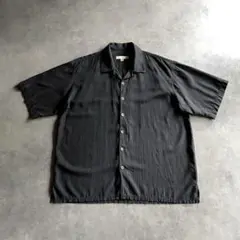 90s USA label ブラック シルク オープンカラー シャツ 短丈 開襟