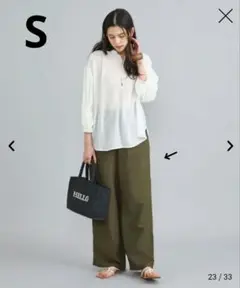 coen 接触冷感リネンレーヨンベイカーワイドパンツ S オリーブ coen