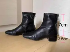 スクエアトウセンターシームストレッチローブーツ　ブラック