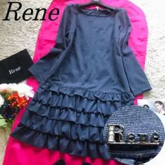 【美品】Rene 限定品 ティアードワンピース ネイビー ロゴプレー34