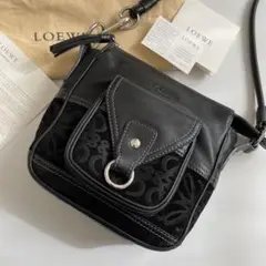 【極美品】ロエベ ショルダーバッグ 2way アナグラム レザー スエード 黒