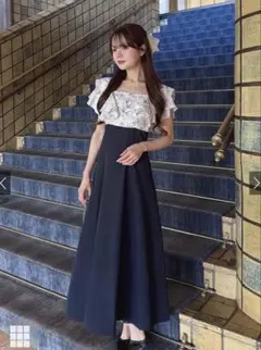 花柄フリルブラウスドッキングフレアワンピース[pm587a]