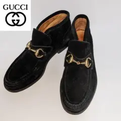 GUCCI グッチホースビットローファー スエード 黒×金 ミドルカット