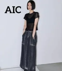 AIC エーアイシー バックスリット箔プリントデニムロングスカート