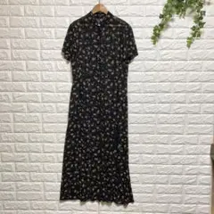 【コムサデモード】（M）花柄シアーワンピース 袖口スリット 同色くるみボタン