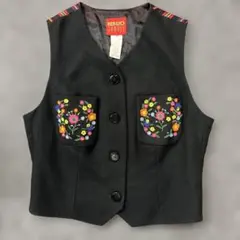 175 KENZO ブラック花柄刺繍ベスト